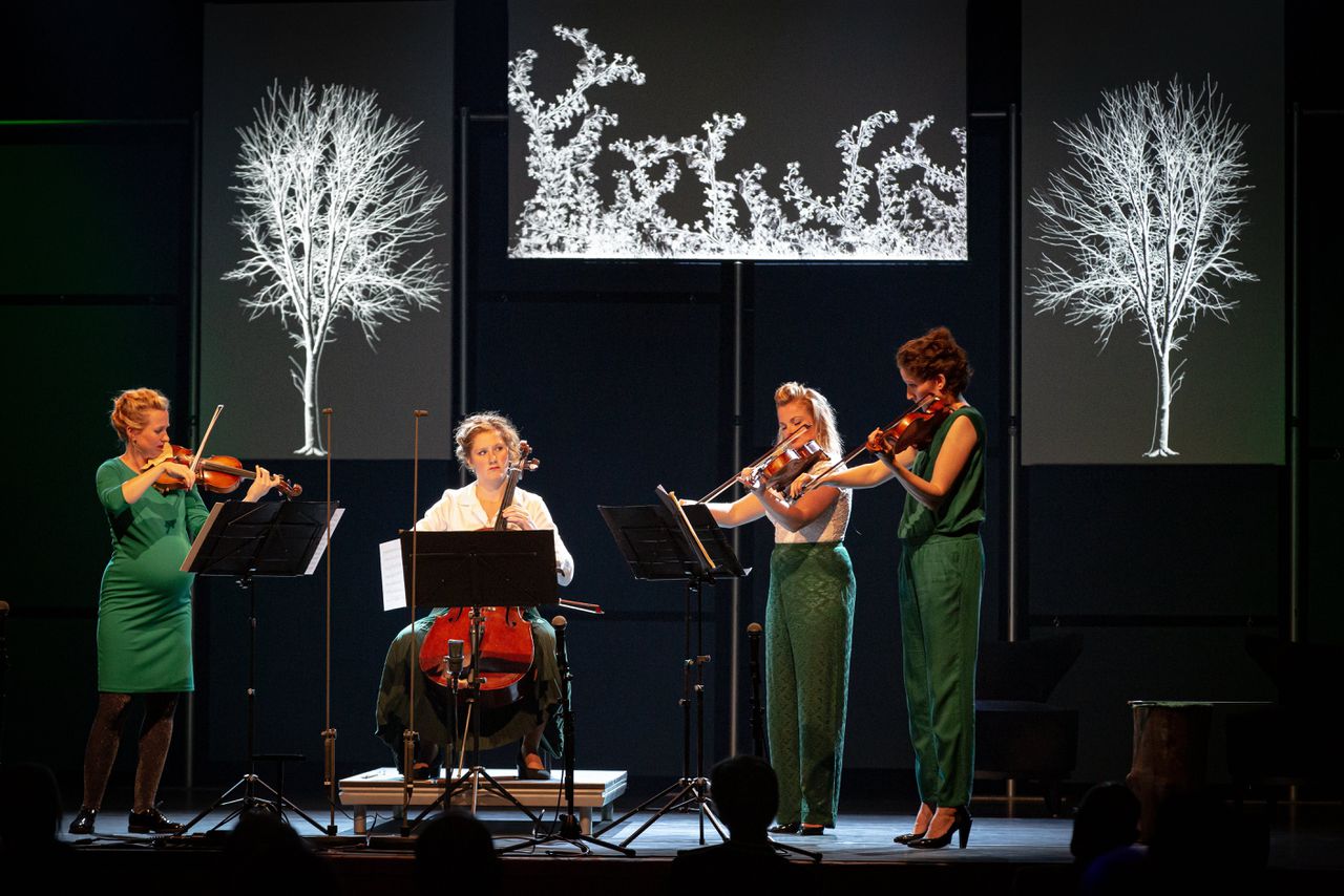 Uitvoering van een werk van Caroline Shaw door het Ragazze Kwartet op de openingsavond van September Me in Amersfoort.