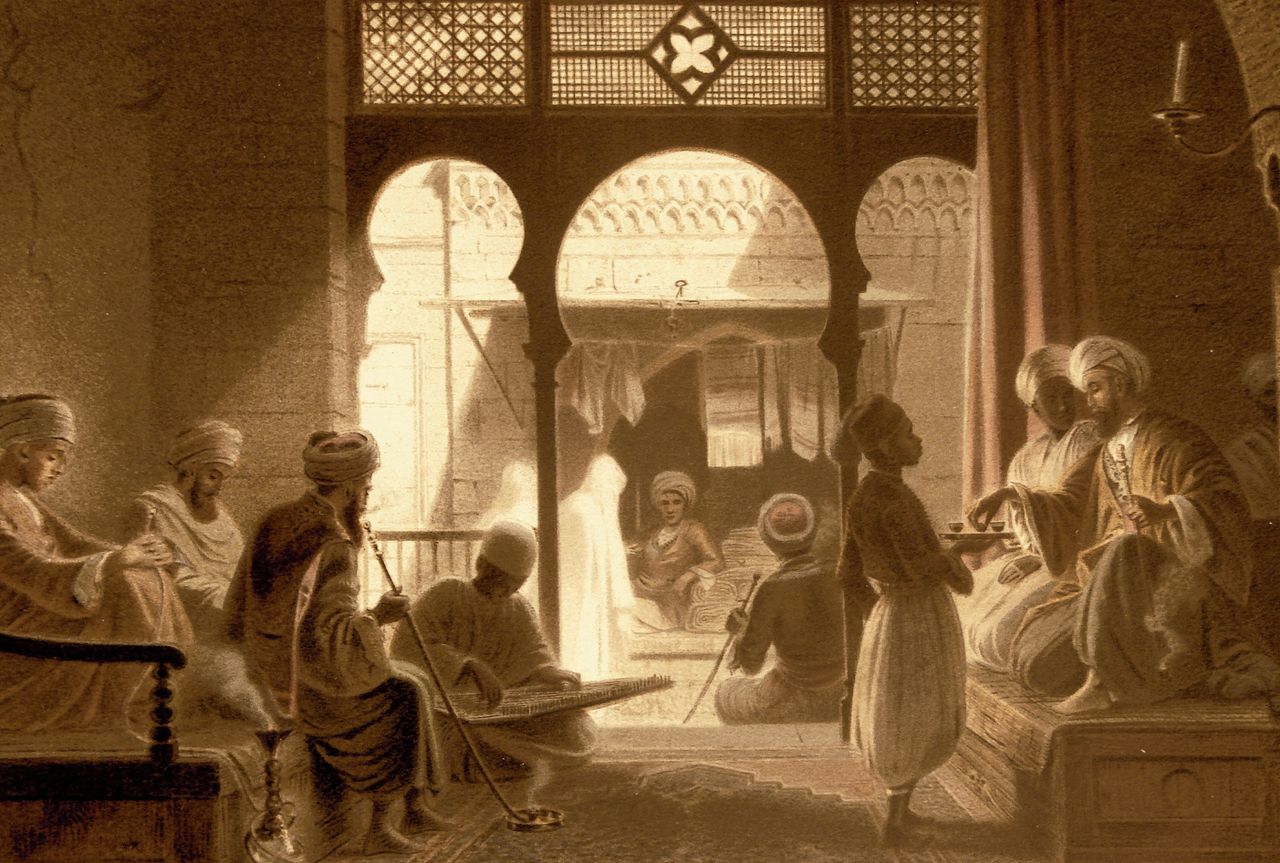 Koffiehuis in Kairo, achttiende eeuw.