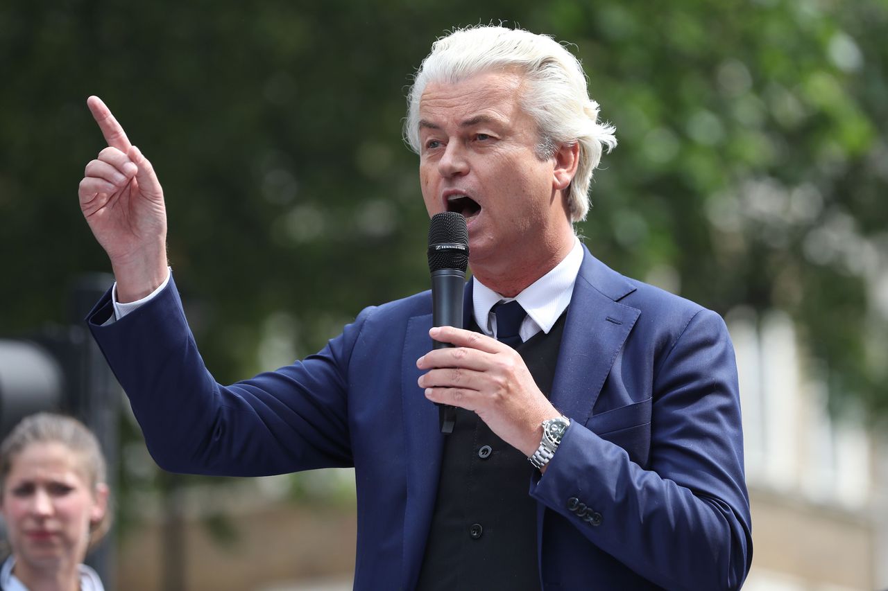 Geert Wilders eerder dit jaar tijdens een toespraak.