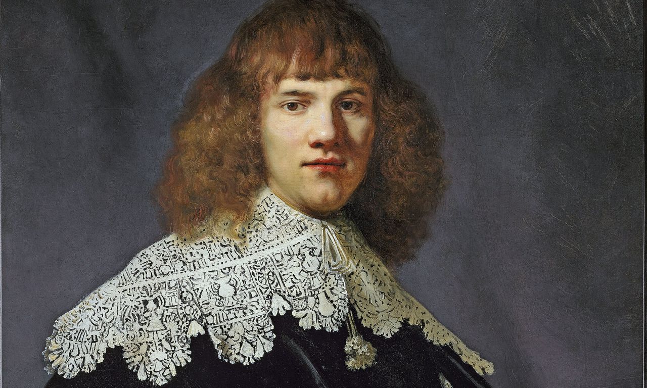 Rembrandt, Portret van een jonge man (detail), ca.1634. Kunsthandelaar Jan Six kocht dit schilderij op een veiling in Londen.