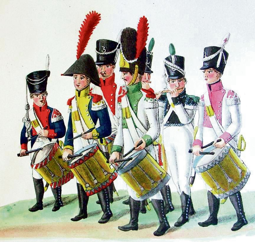 Tamboers en pijpers van het Hollandse leger in Hamburg (1807-1808).