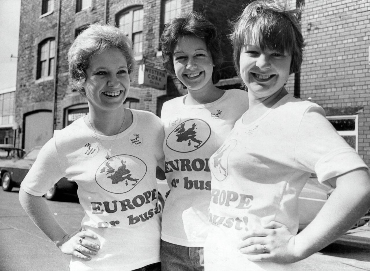 Pro-Europe campaigners during the referendum in 1975 about the UK's continued membership of the European Economic Community.