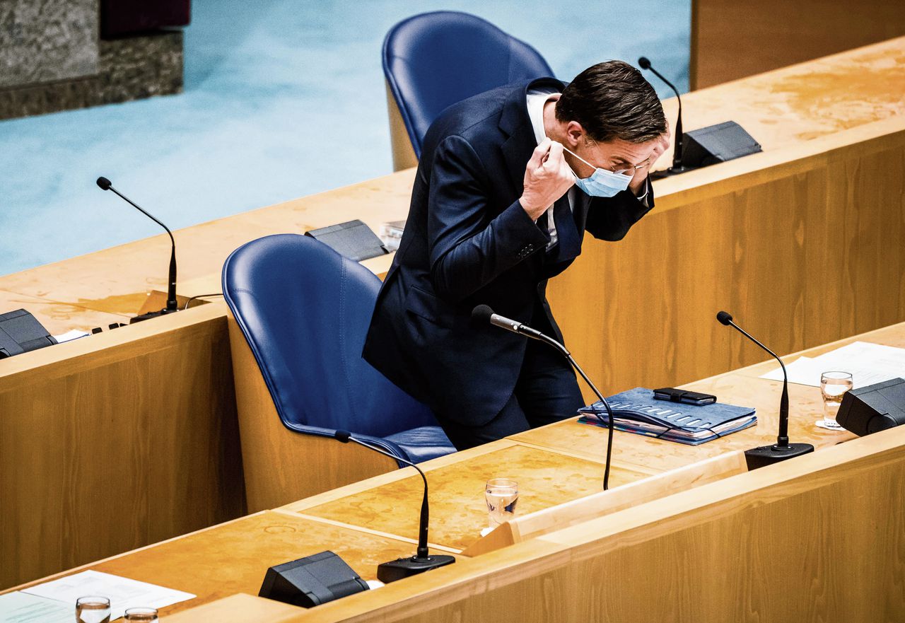Premier Mark Rutte woensdagavond in de Tweede Kamer tijdens het coronadebat.