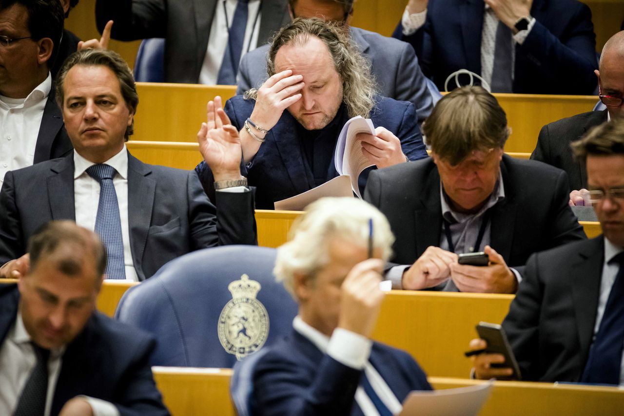 Dion Graus (PVV) en Geert Wilders (PVV) tijdens het wekelijkse vragenuur