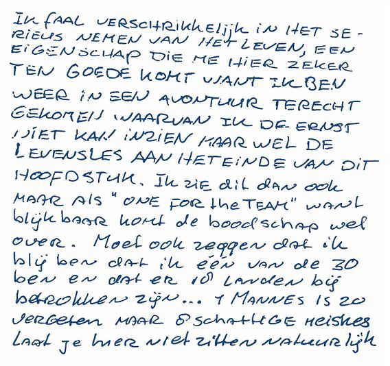 Fragment uit de brief die machinist en Greenpeace-activist Mannes Ubels twee weken geleden heeft gestuurd vanuit een Russische cel naar een vriend in Nederland.