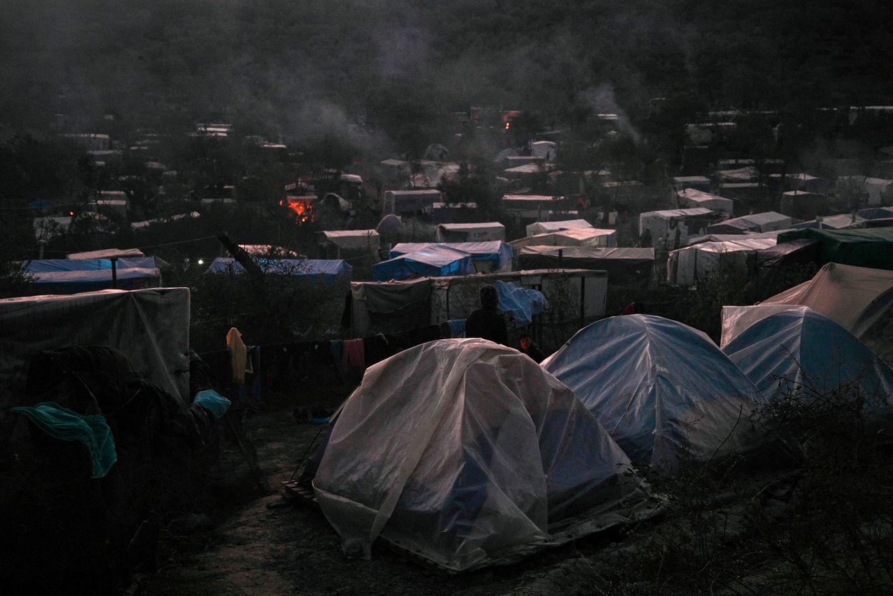 Een migrantenkamp op het Griekse eiland Lesbos.