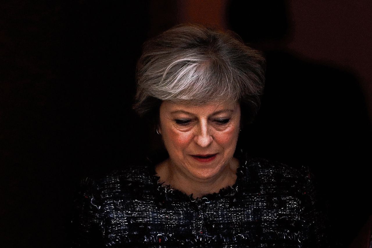 De Britse premier Theresa May verlaat Downing Street 10 op 13 september.
