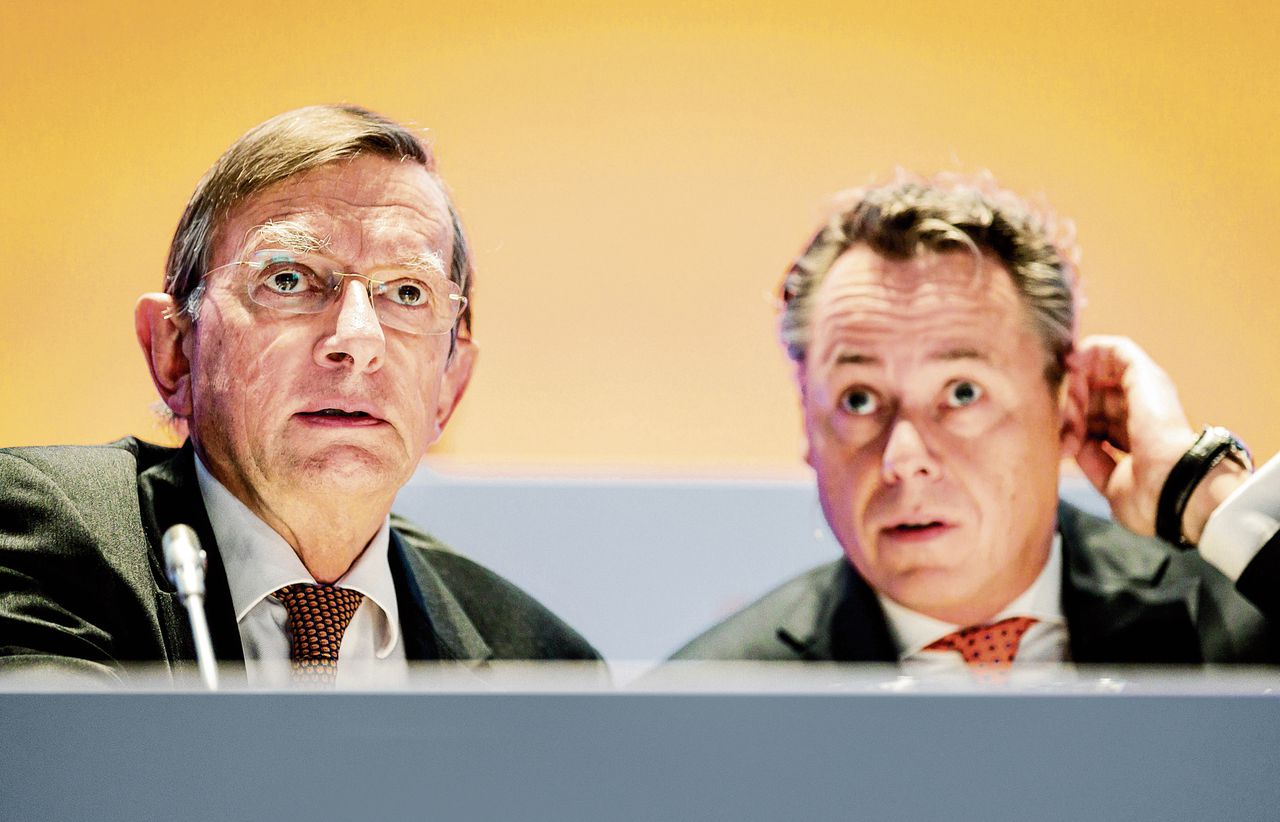 ING-topman Ralph Hamers (rechts) met oud-president-commissaris Jeroen van der Veer.
