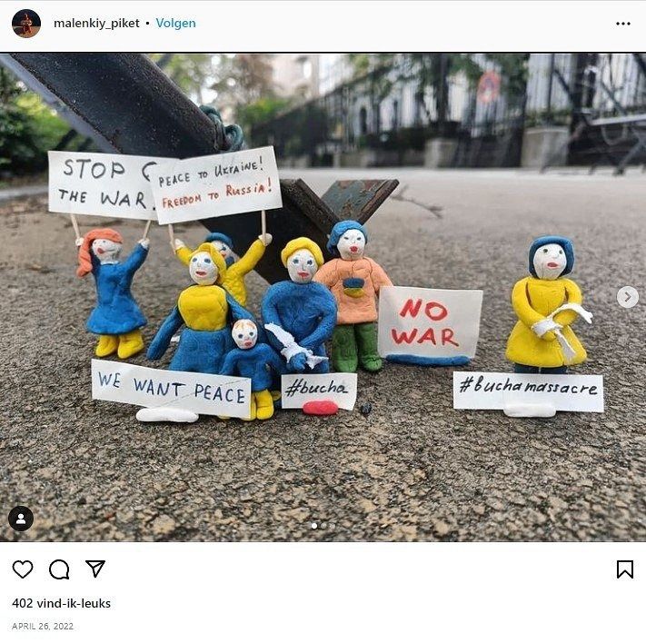 In Rusland demonstreren blauwgele kleipoppetjes tegen de oorlog 