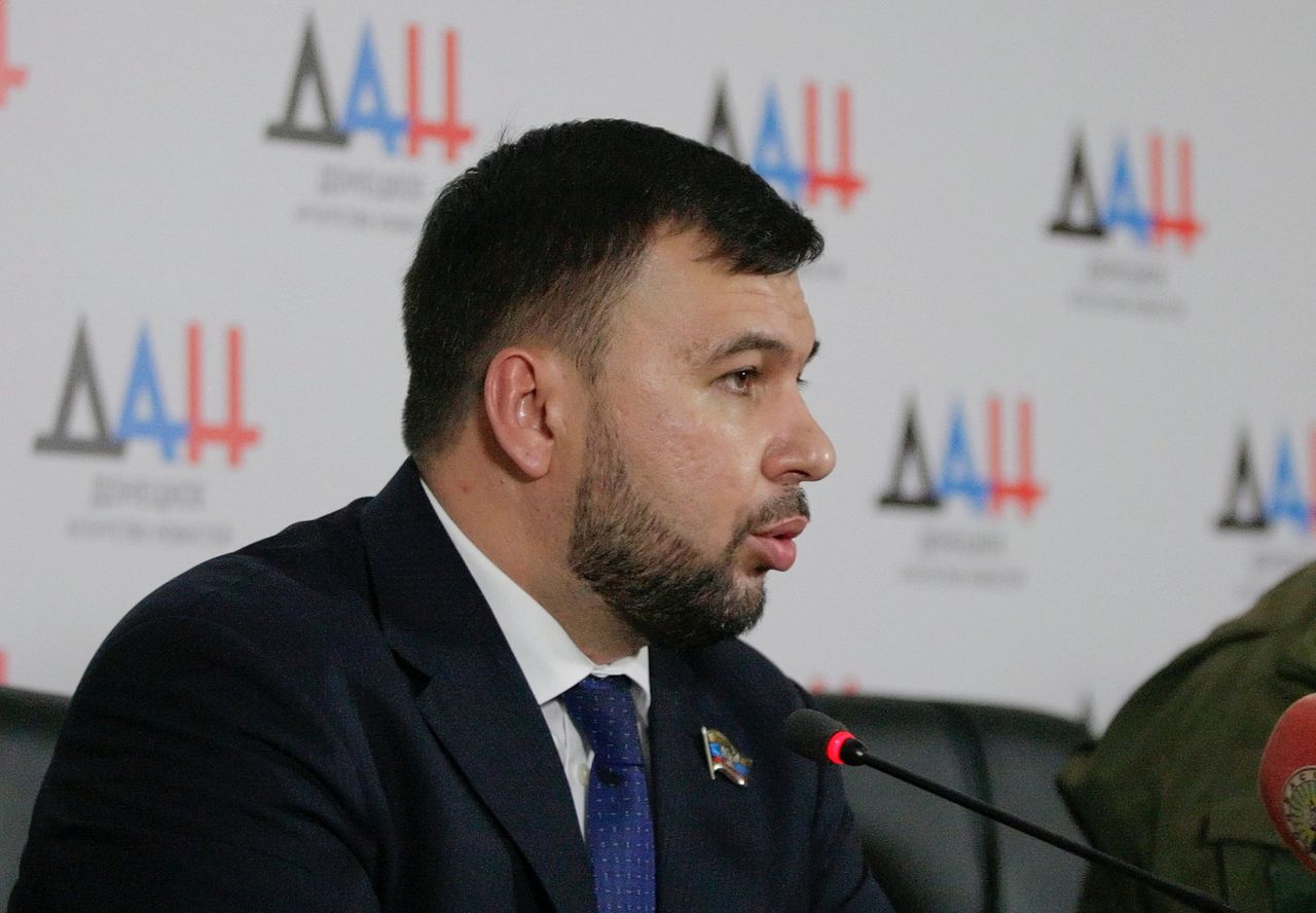 Nieuwe separatistenleider Denis Poesjlin tijdens een persconferentie op 31 augustus.