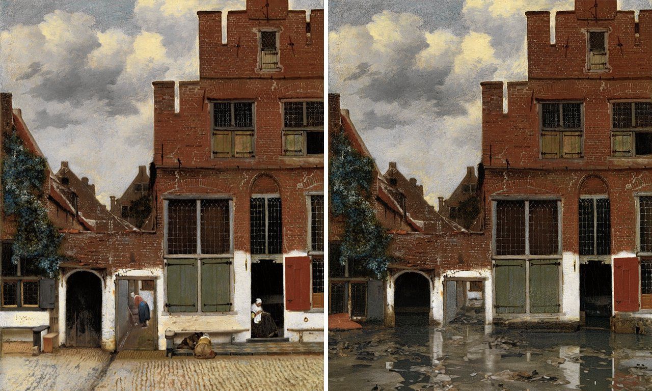 Klimaatprotest in het museum: Vermeers Straatje onder water 