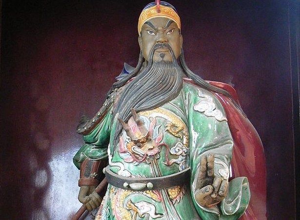 Illustratie van Guan Yu, de oorlogsgod die traditioneel in China wordt vereerd.