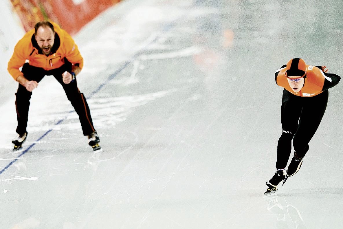 Gerard Kemkers (links) en Ireen Wüst bij de Winterspelen in Sotsji (2014).