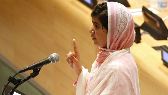 Het Pakistaanse schoolmeisje Malala Yousafzai sprak vandaag de Verenigde Naties toe.