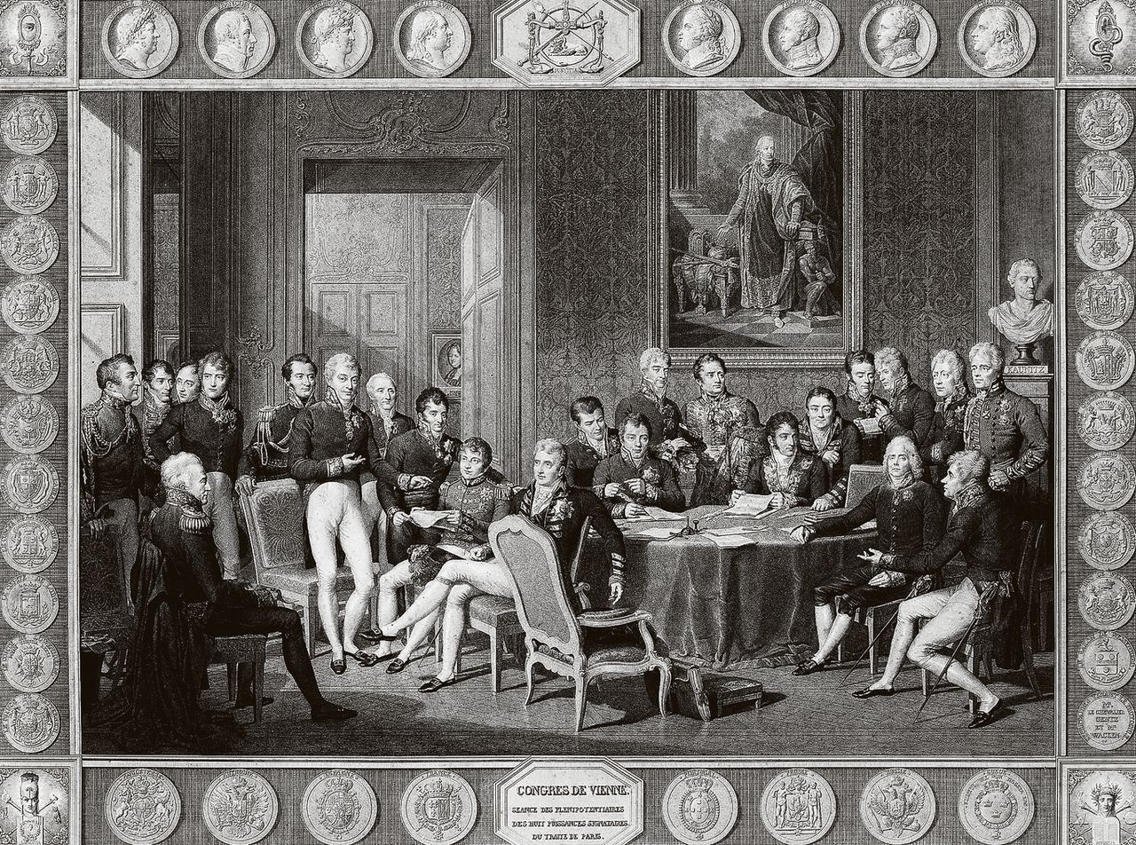 Europese leiders verdeelden Europa opnieuw na de Napoleontische Oorlogen tijdens het Congres van Wenen in 1815.