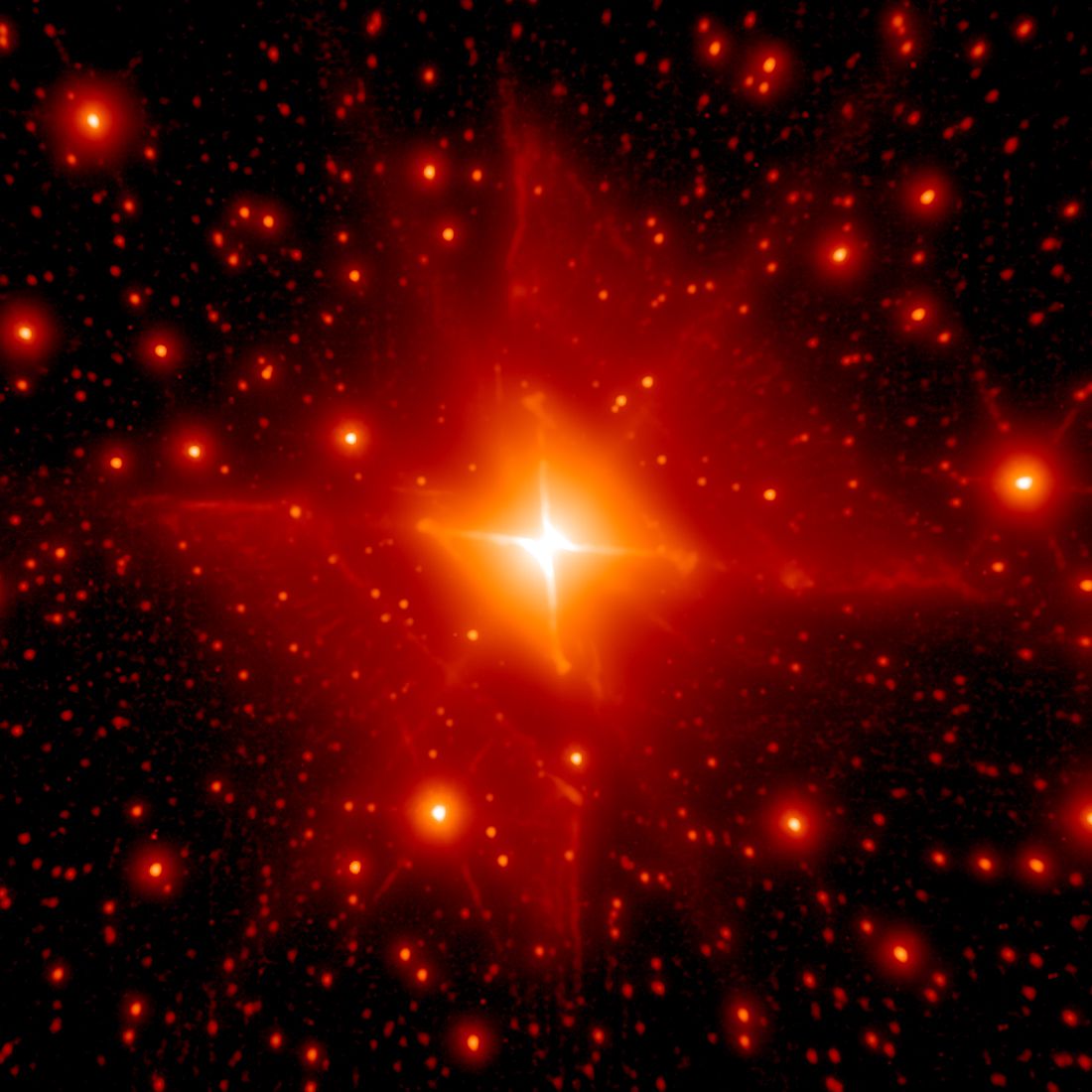Четыре большие звезды. Туманность красный квадрат. Красные звёзды в космосе. Туманность красный прямоугольник. Звезда.