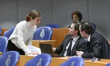 Nederland, Den Haag, 24 maart. 2026    Lidewij de Vos fractievoorzitter FvD en kamerleden van FvD fractie, Peter van Duijvenvoorde en Tom Russcher  tijdens het vragenuurtje in de Tweede Kamer   PETER HILZ / ANP