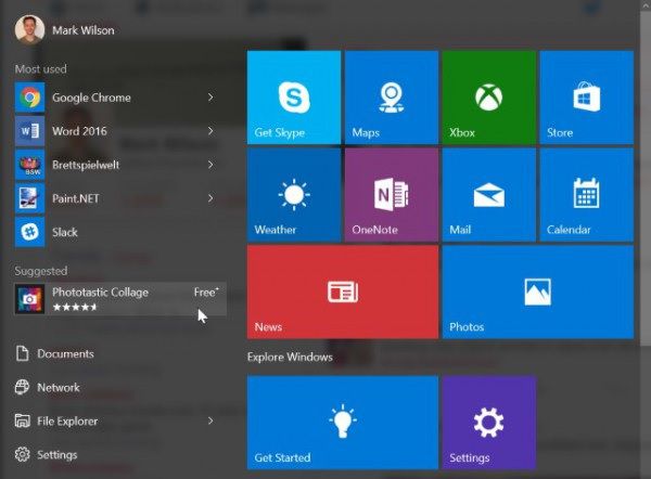 Screenshot van Windows 10 met reclame
