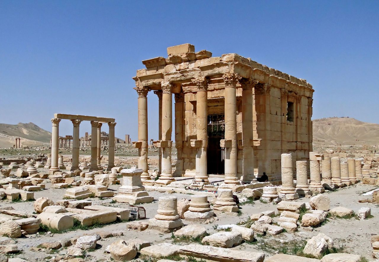 Palmyra, Syrië. In augustus blies IS deze tempel van de hemelgod Baal Shaamin op, gebouwd in de tweede eeuw na Christus. Foto Wikipedia