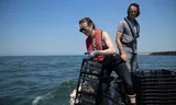 Vrijwilligers laten samen met professionele natuurherstellers oesters te water bij de Brouwersdam.