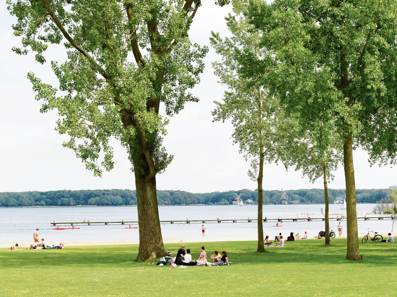De zonneweide aan de Kralingse Plas in Rotterdam is dezer dagen één grote picknickplaats.