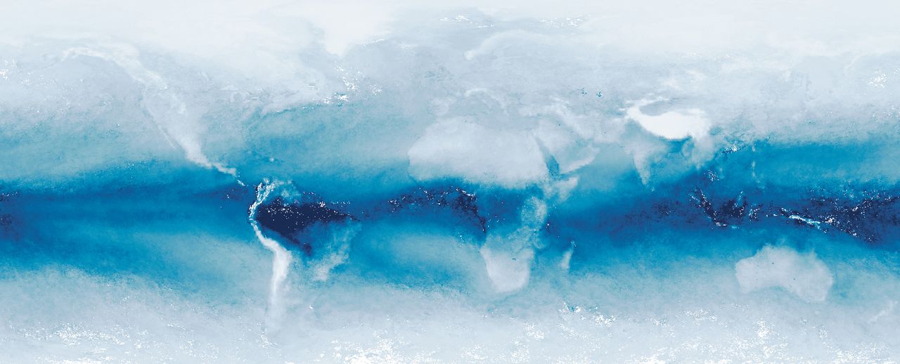 Waterdamp in de atmosfeer. Dit beeld is een compositie van waarnemingen door de Modis-Aqua-satelliet, gedurende de maand april 2019.