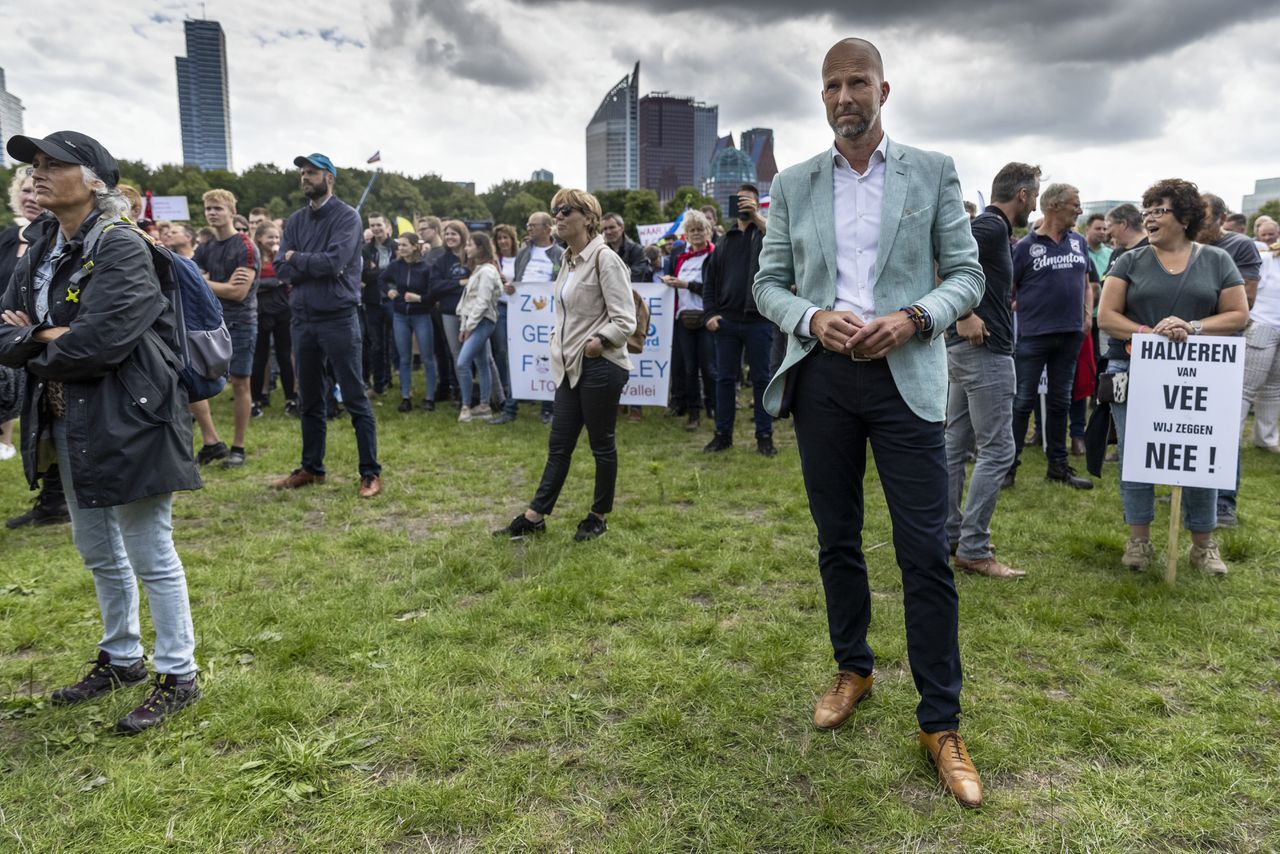 D66'er Tjeerd de Groot bij een boerenprotest in Den Haag vorig jaar.