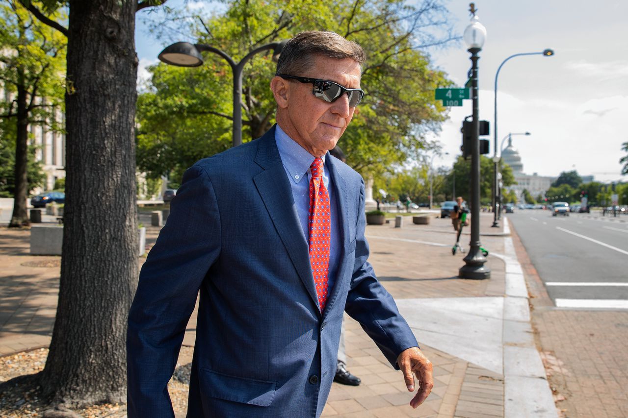 Archiefbeeld van Flynn na een bezoek aan de rechtbank.