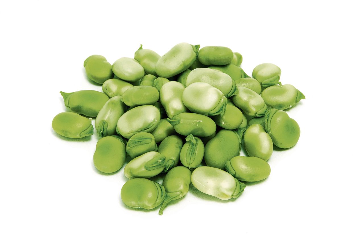 a pile of broad beans isolated on a white backgrouind