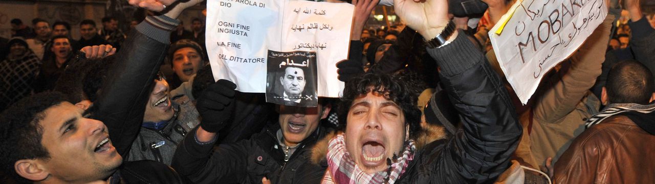 Op 1 februari protesteerden inwoners van Milaan tegen Mubarak.