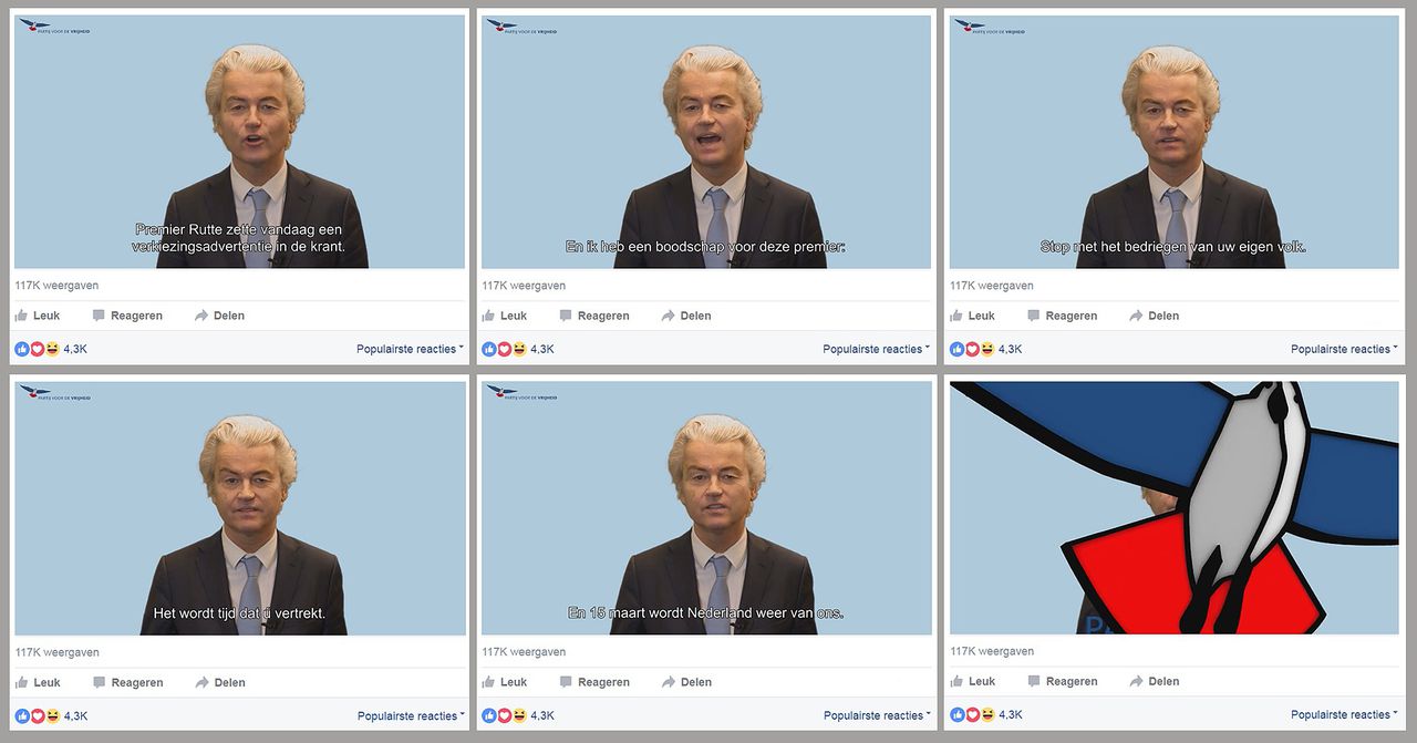 Geert Wilders reageerde gisteren in een Facebookvideo op de open brief van Mark Rutte. De score: 4.300 likes, 2.339 keer gedeeld.