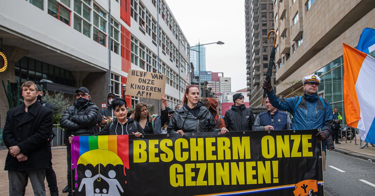 'Pedophiles', the men with prince flags shout to the group with rainbow ...