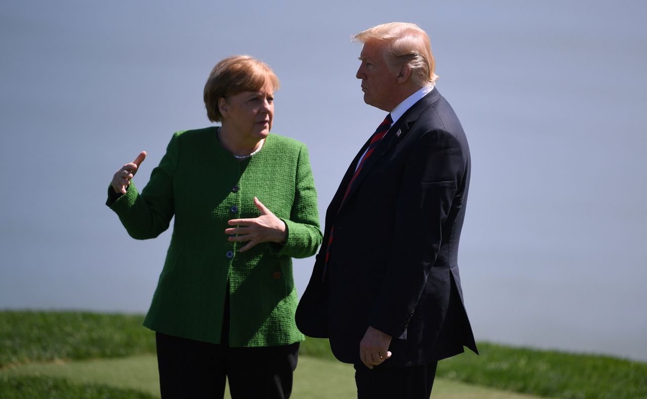 Angela Merkel en Donald Trump tijdens de G7-top in Canada.