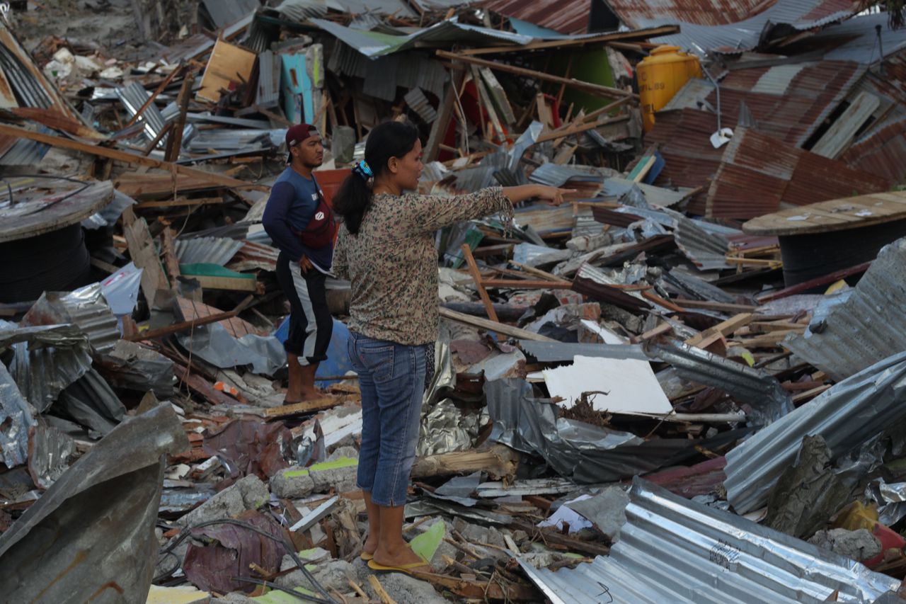 De schade in het plaatsje Setobo in centraal Sulawesi.