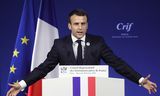 De Franse president Macron spreekt woensdagavond tijdens het jaarlijkse diner van de Joodse belangenorganisatie CRIF in Parijs.