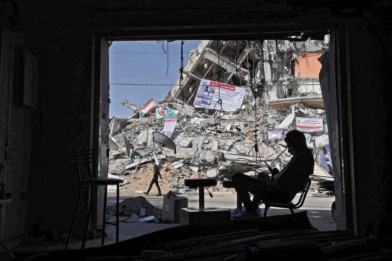 Verwoeste gebouwen in Gaza-stad, eerder deze week.