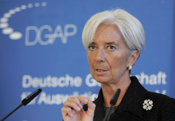 Managing Director of the International Monetary Fund (IMF) Christine Lagarde gestures during her speech about the economic Challenges in 2012 in the German Council on Foreign Relations in Berlin, Monday, Jan. 23, 2012. (AP Photo/Jens Meyer)