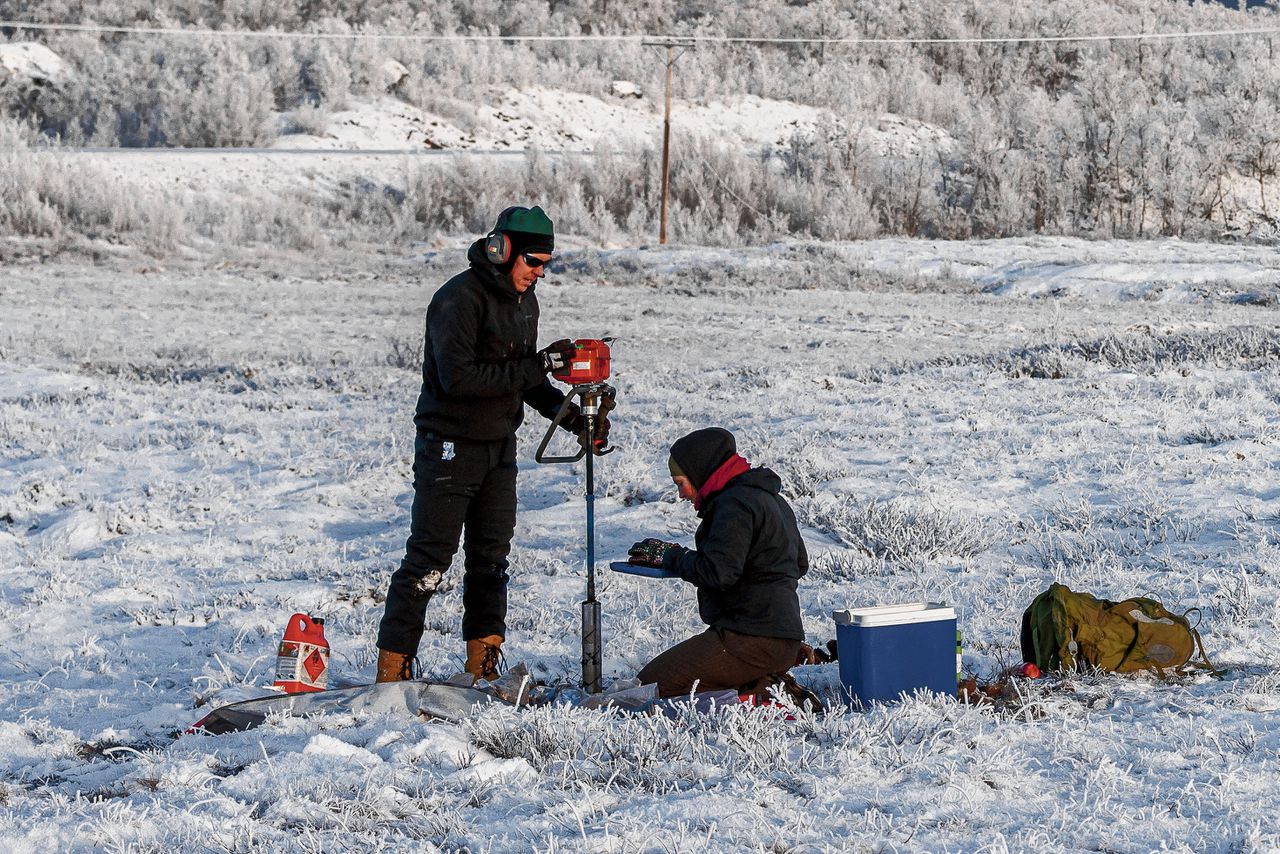 Verspreid over het hele Noordpoolgebied maten de onderzoekers de hoeveelheid organisch materiaal in de bodem.