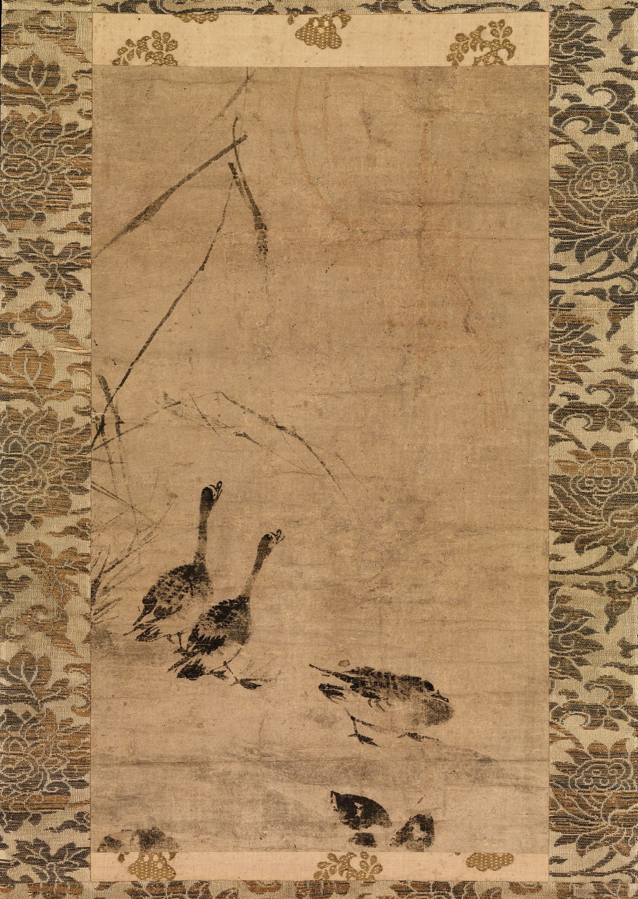 Ganzen in het riet, Japanse tekening uit het einde van 14de eeuw door een onbekende kunstenaar.