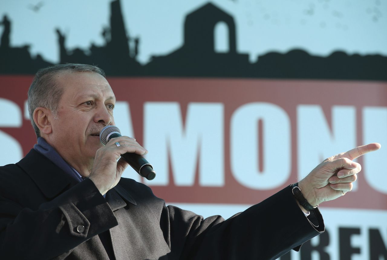 Erdogan spreekt woensdag zijn aanhangers toe bij een toespraak in de Turkse provincie Kastamonu.