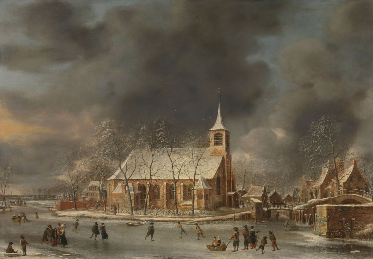 De kerk in Sloten in de winter, Jan Abrahamsz. Beerstraten, 1640-1666.
