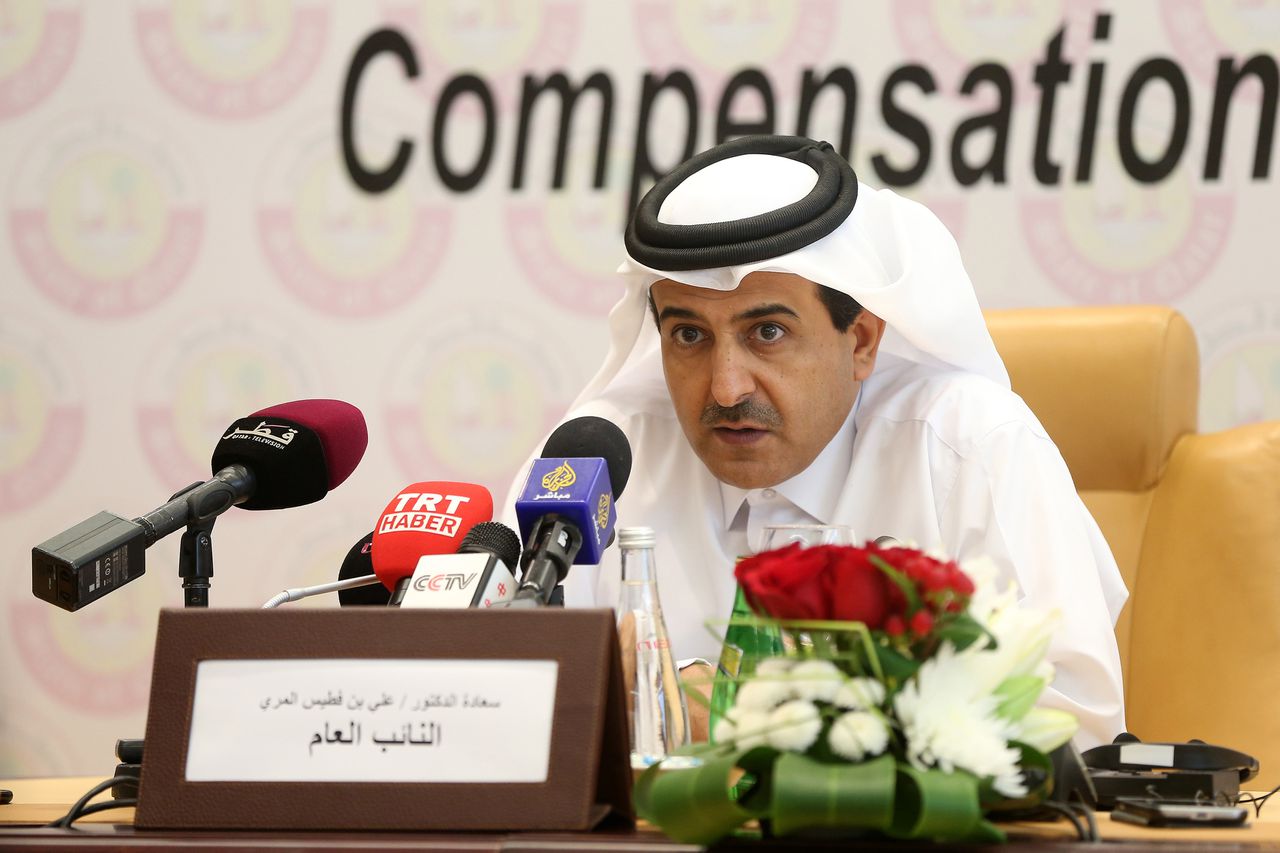 De openbaar aanklager in Qatar tijdens de lancering van de zogenoemde compensatie claims commissie.