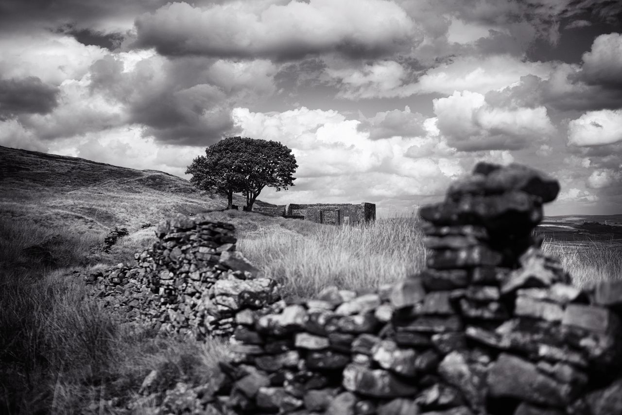 De ruïne van Top Withins Farm House in Noord-Yorkshire, het landschap van Emily Brönte’s Wuthering Heights.