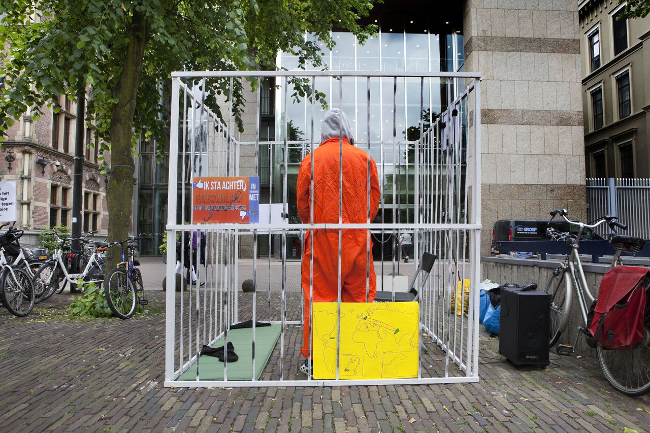 Een demonstratie tegen uitlevering van Sabir K. in Den Haag, vorig jaar.