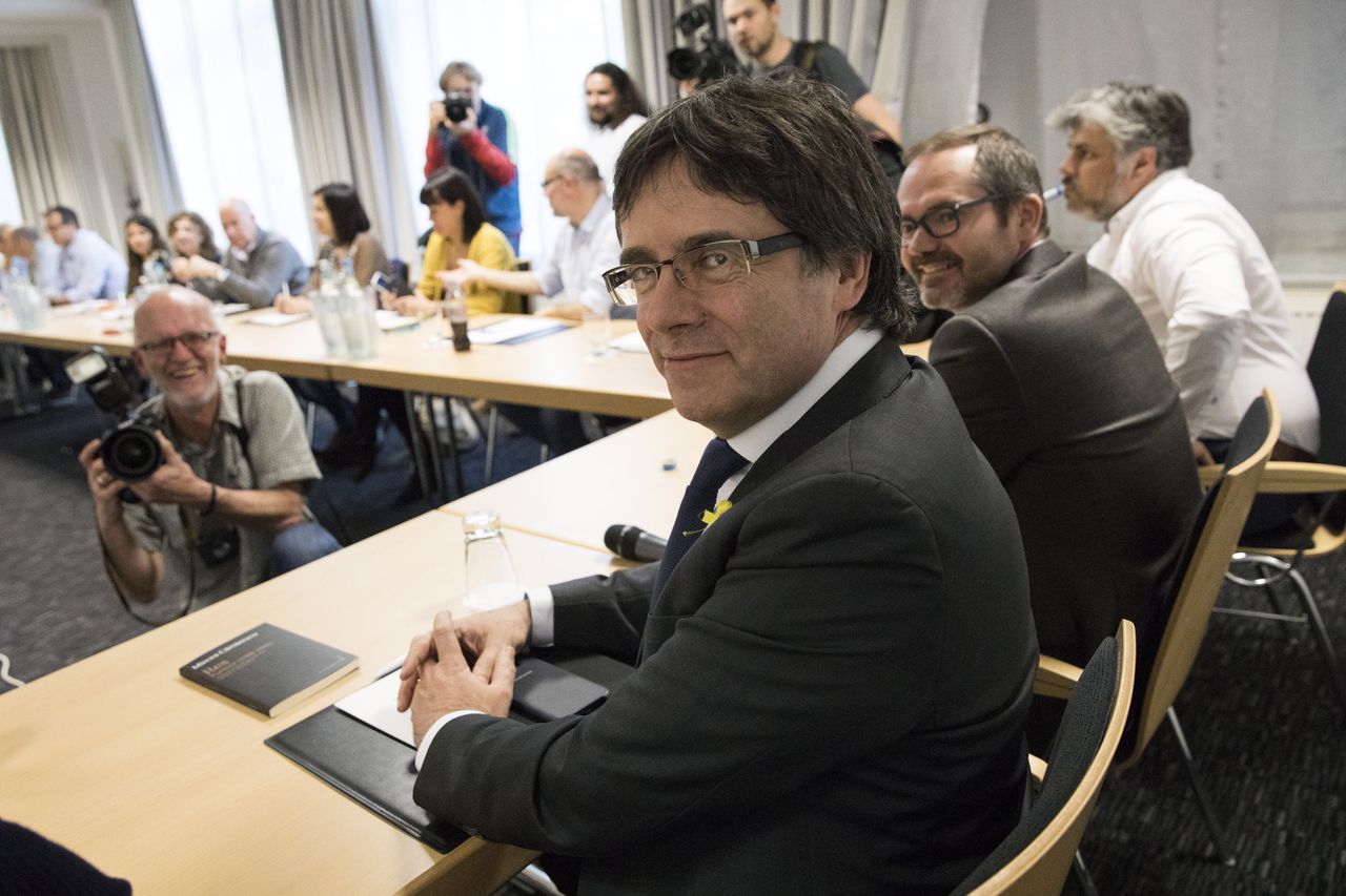 Puigdemont afgelopen zaterdag tijdens een bespreking in Berlijn over een nieuwe Catalaanse presidentskandidaat.
