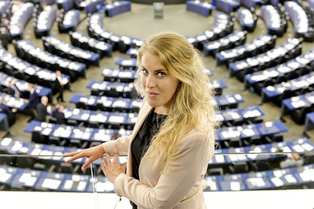 Maeijer in de plenaire zaal van het Europees parlement.