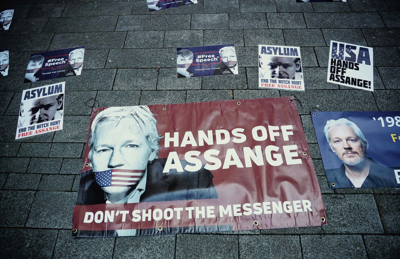 Steunbetuigingen aan Julian Assange, oprichter van WikiLeaks, vorige week op straat in Londen.