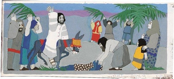 Illustratie ‘Op weg naar het Paasfeest’ uit de Kijkbijbel van Kees de Kort.