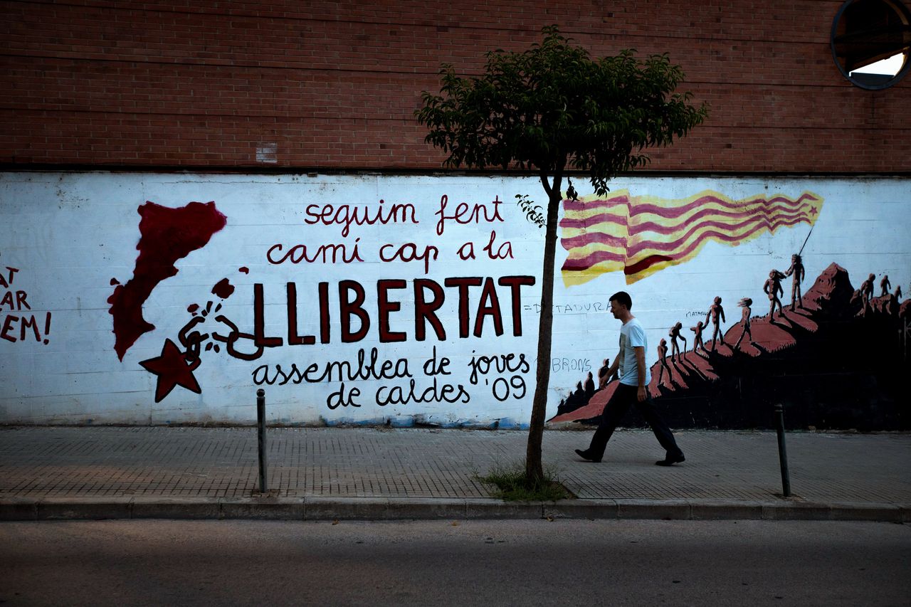 ‘We gaan door op de weg naar vrijheid.’ Caldas de Montbui, een gemeente in de provincie Barcelona.