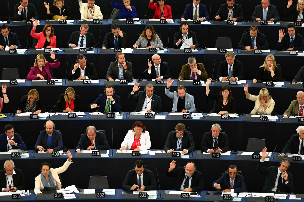 Europarlementariërs in het Europarlement in Strasbourg. Foto Frederick Florin/AFP